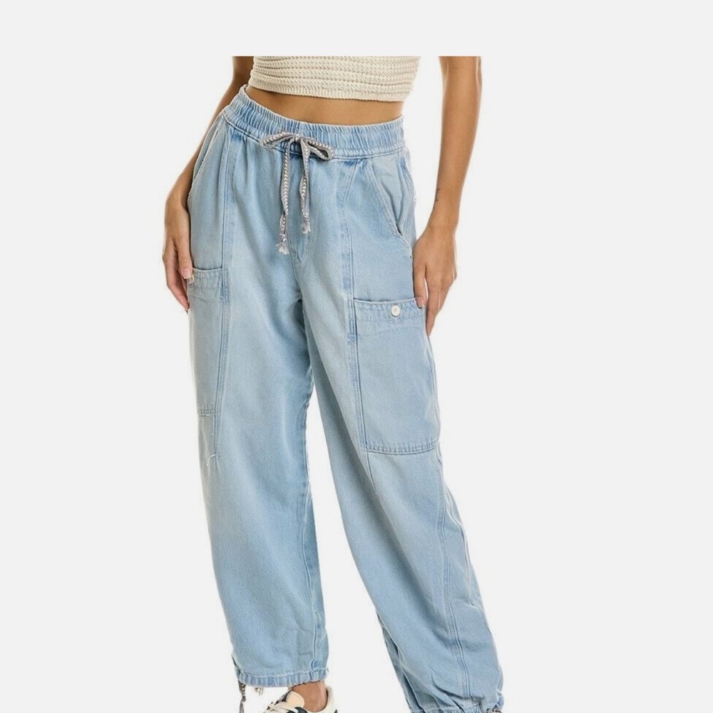 Free People We The Free Bright Eyed Low Slung Pull On Barrel Denim Jeans Size S